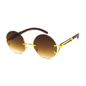 Round Brown Lens Men Sunglasses Gold Frame Hip Hop Style Buffs Street Wear Party